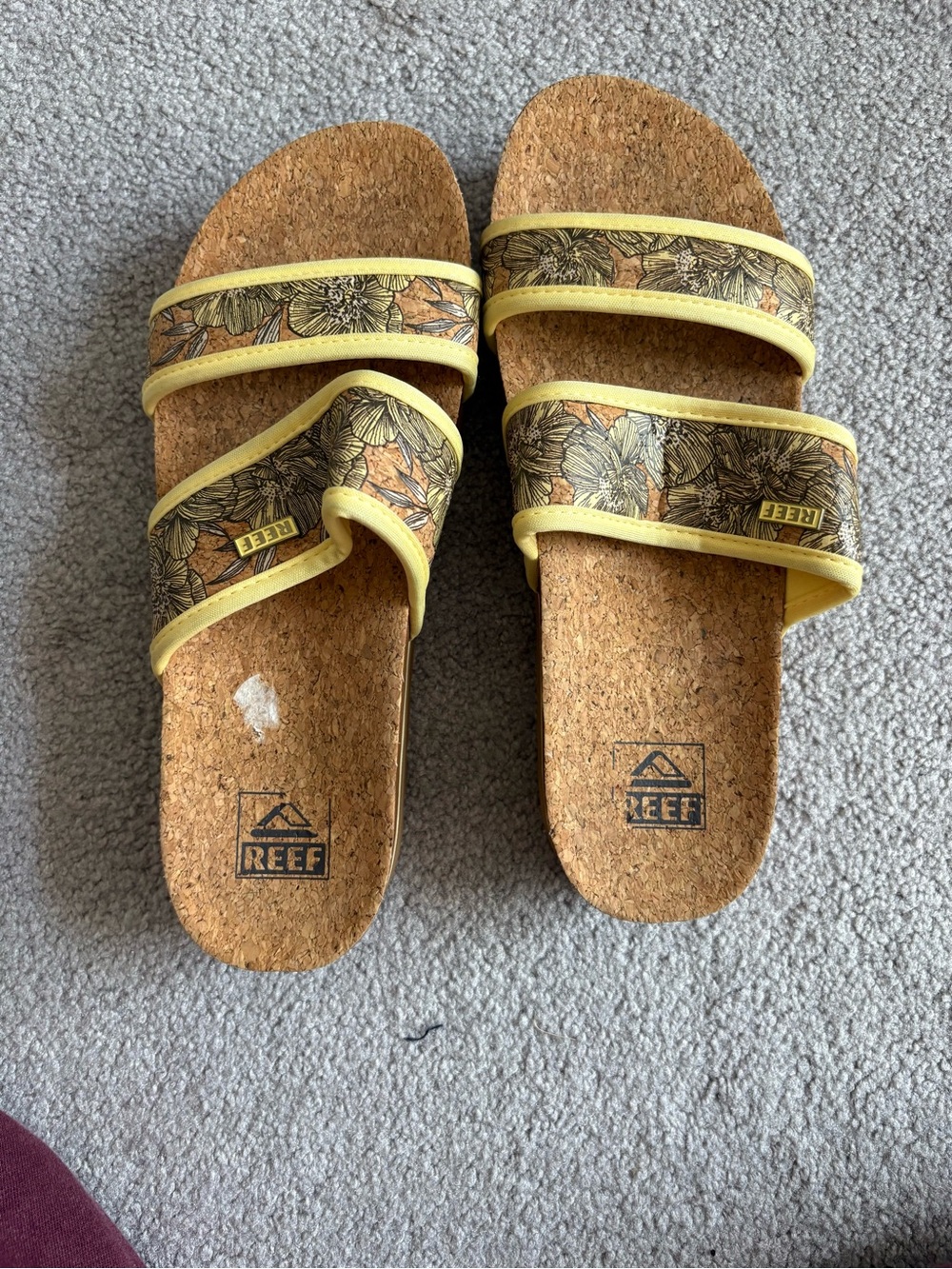 Reef Yellow Floral Print Cork Slide Sandals